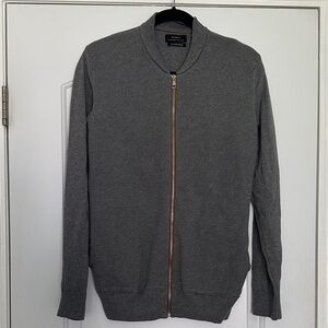 4/$25 Zara Men’s Gray Sweater with Zip Up & Pockets 100% Fine Cotton Sz M